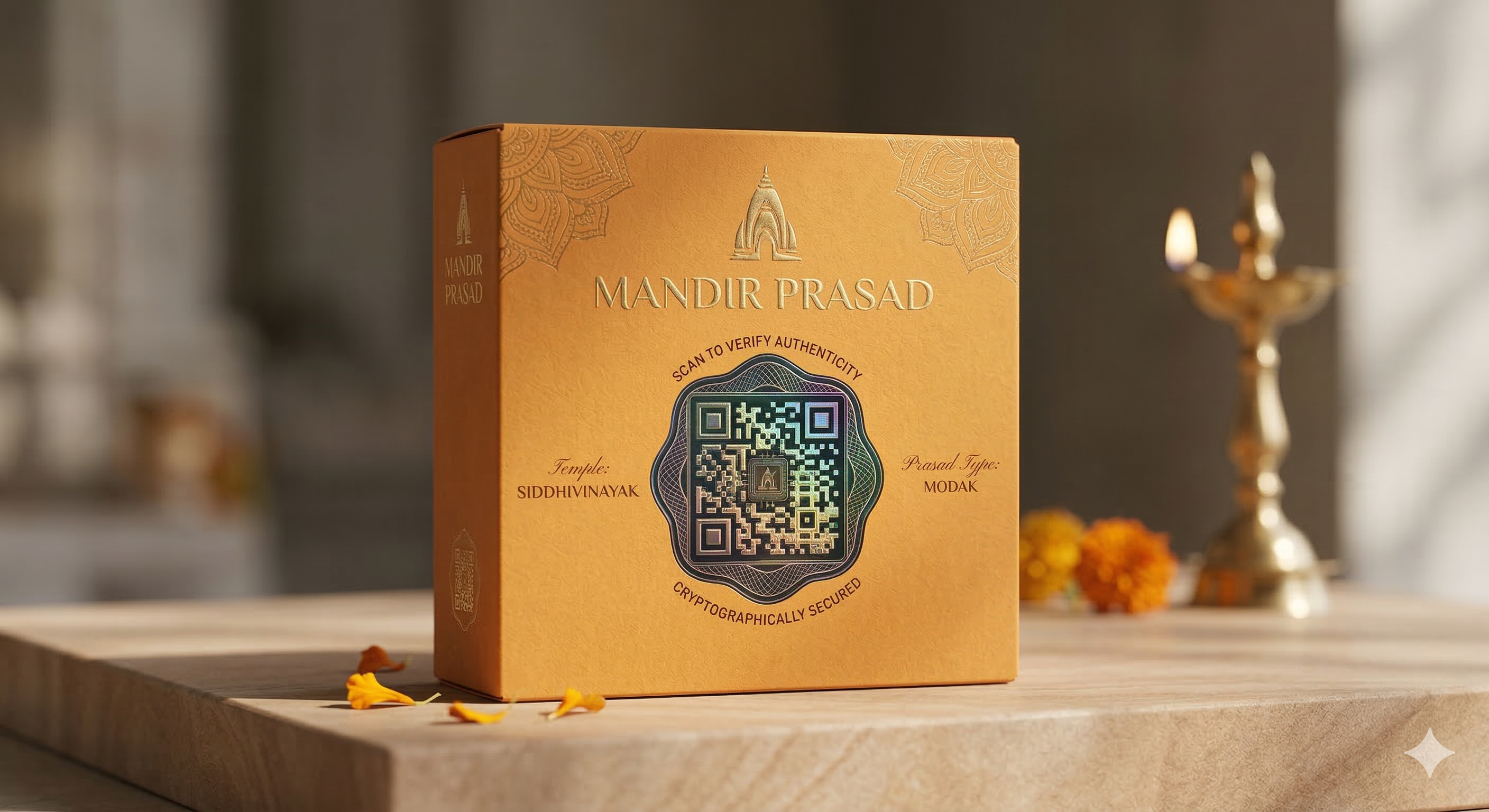 Prasad packaging with cryptographic QR code